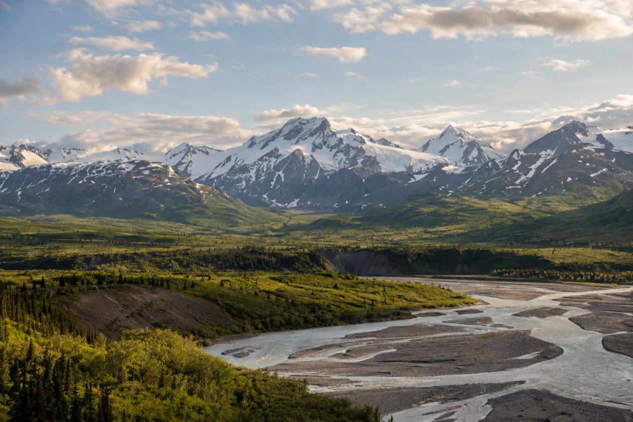 The mountains and valleys of Alaska in summer