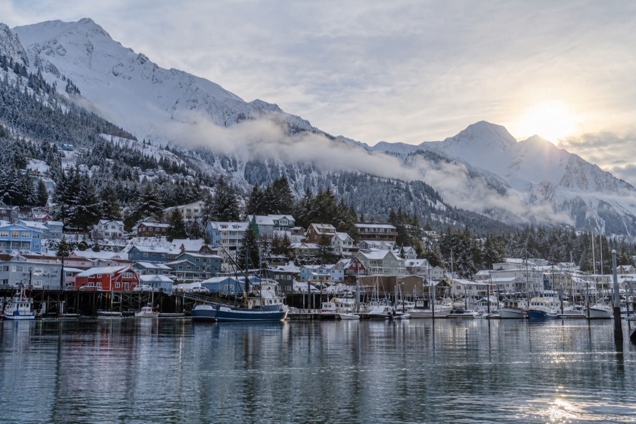 Juneau under its mountains in late winter