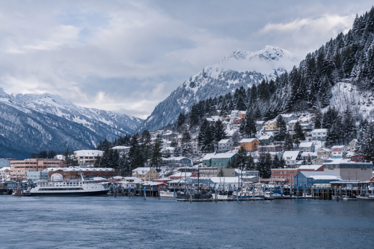 Juneau under its mountains in winter