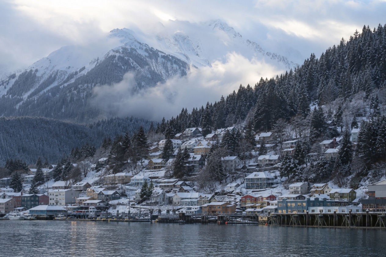 Juneau under its mountains in late winter