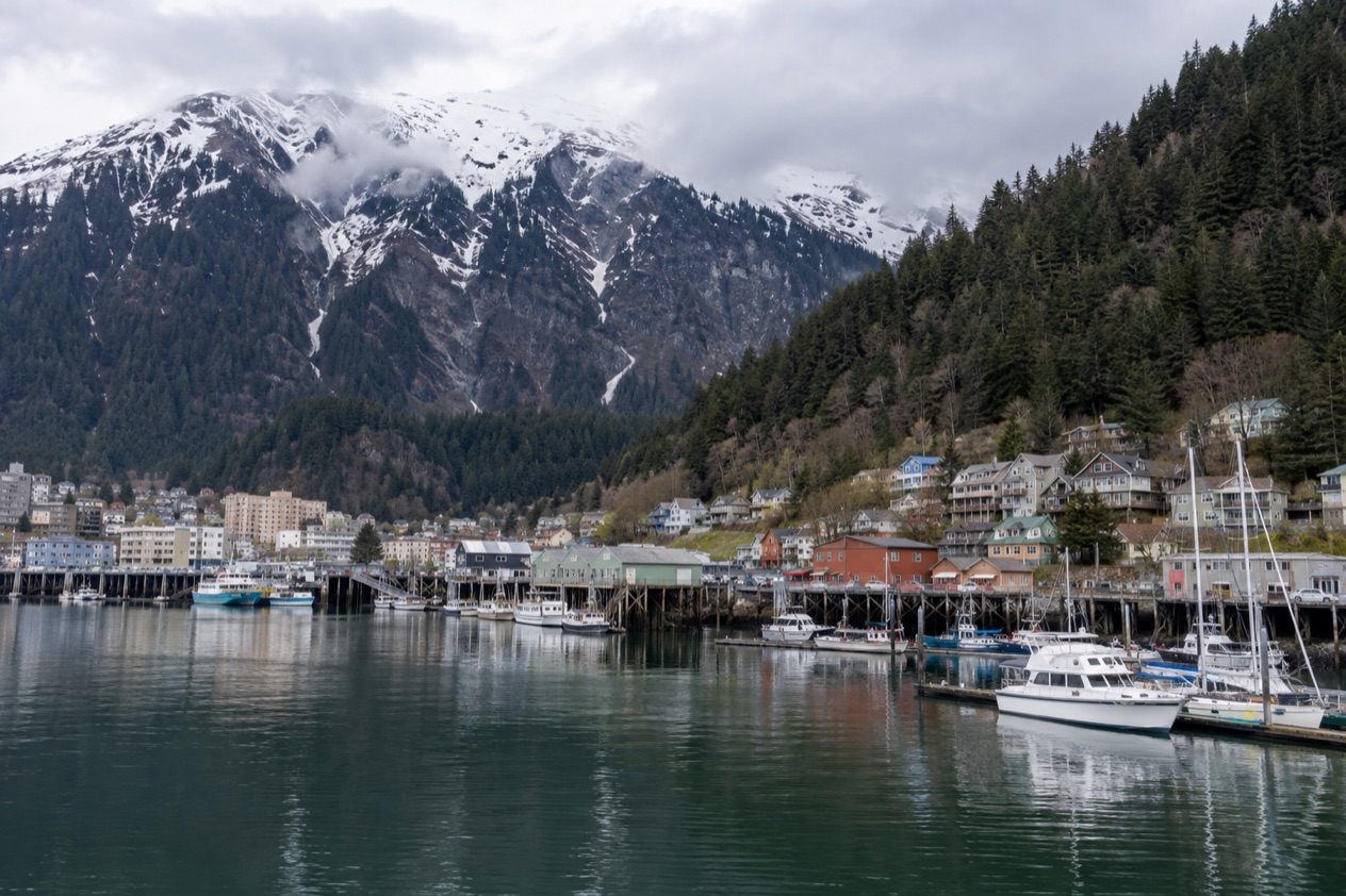 Juneau under its mountains in spring