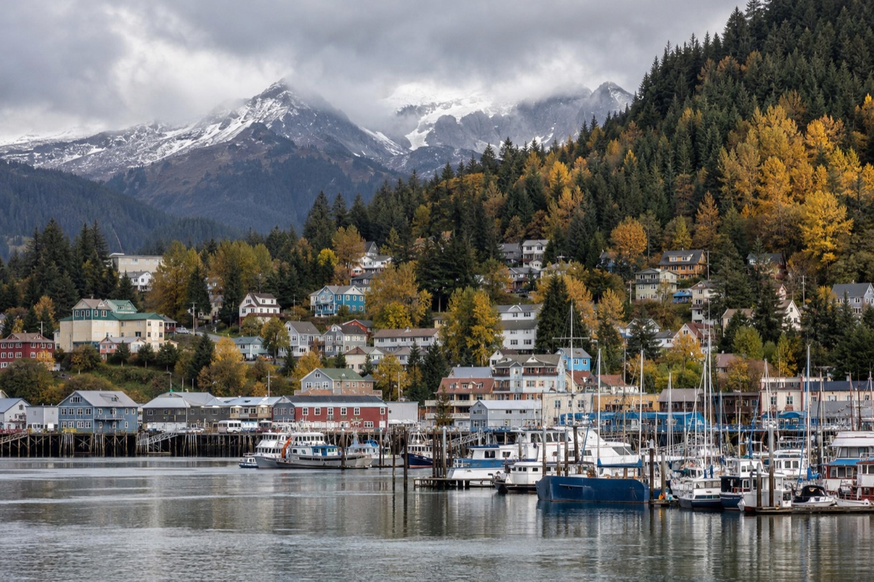 Juneau under its mountains in fall