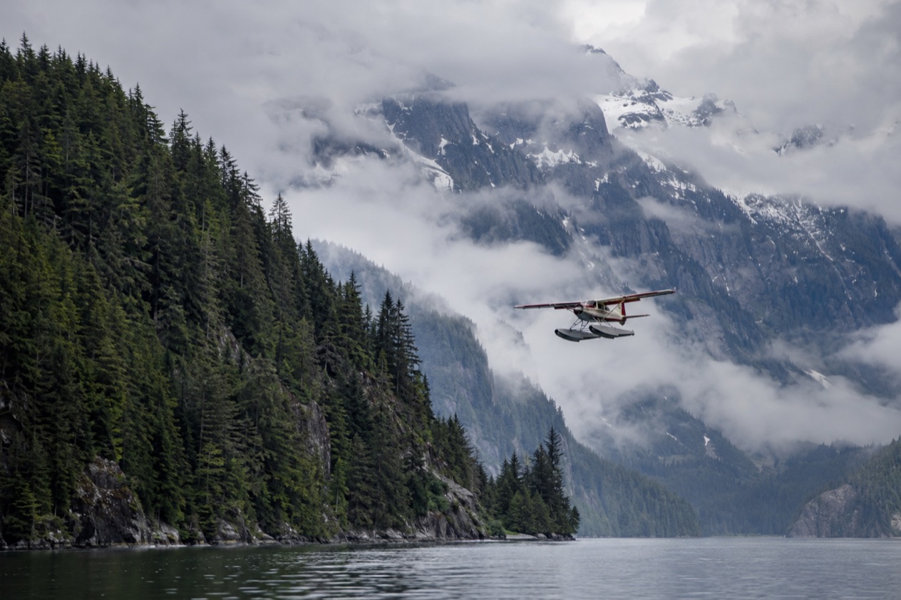 A floatplane over a fjord