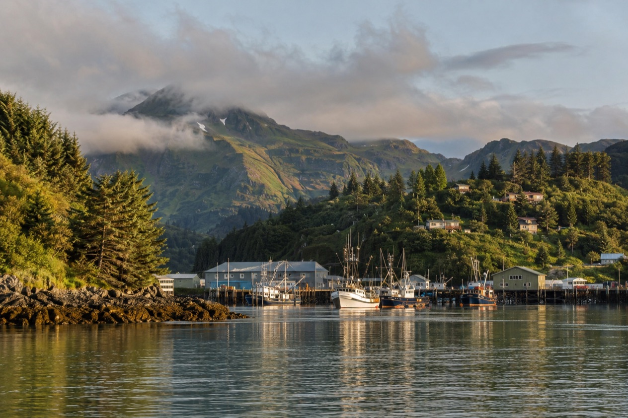 The harbor at Kodiak in late summer