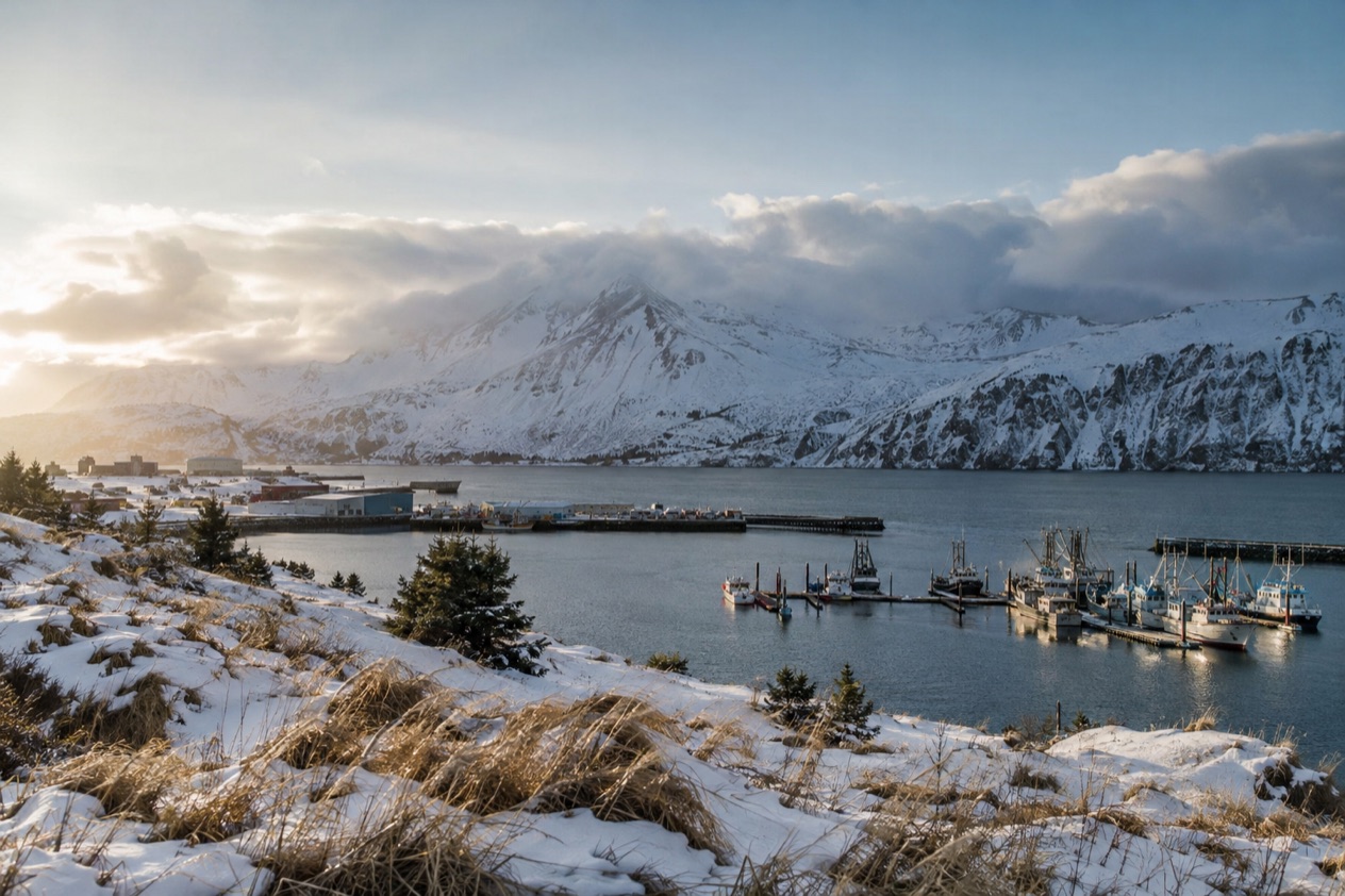 The harbor at Kodiak in late winter