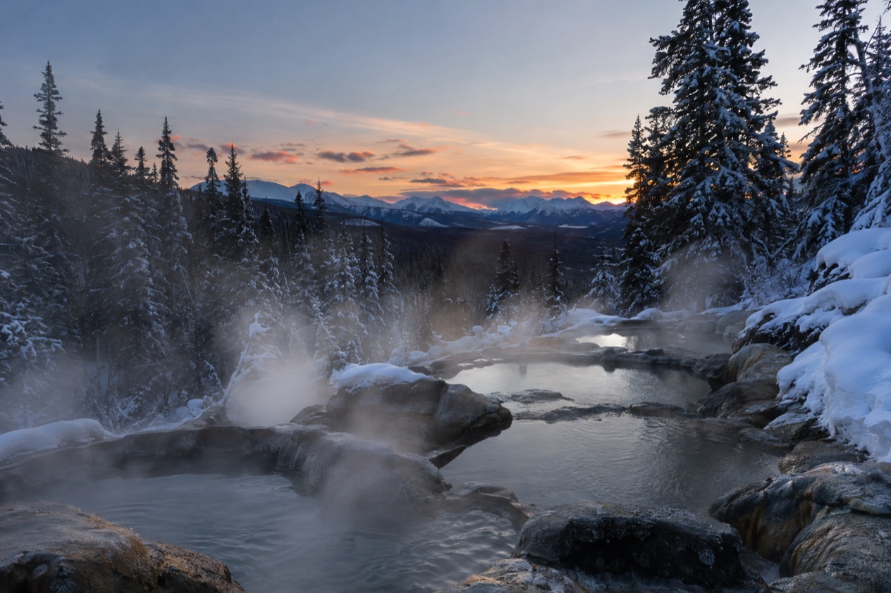 Steam over a hot spring