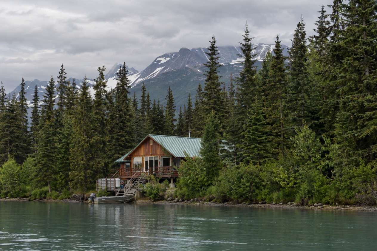 A fishing lodge on a river