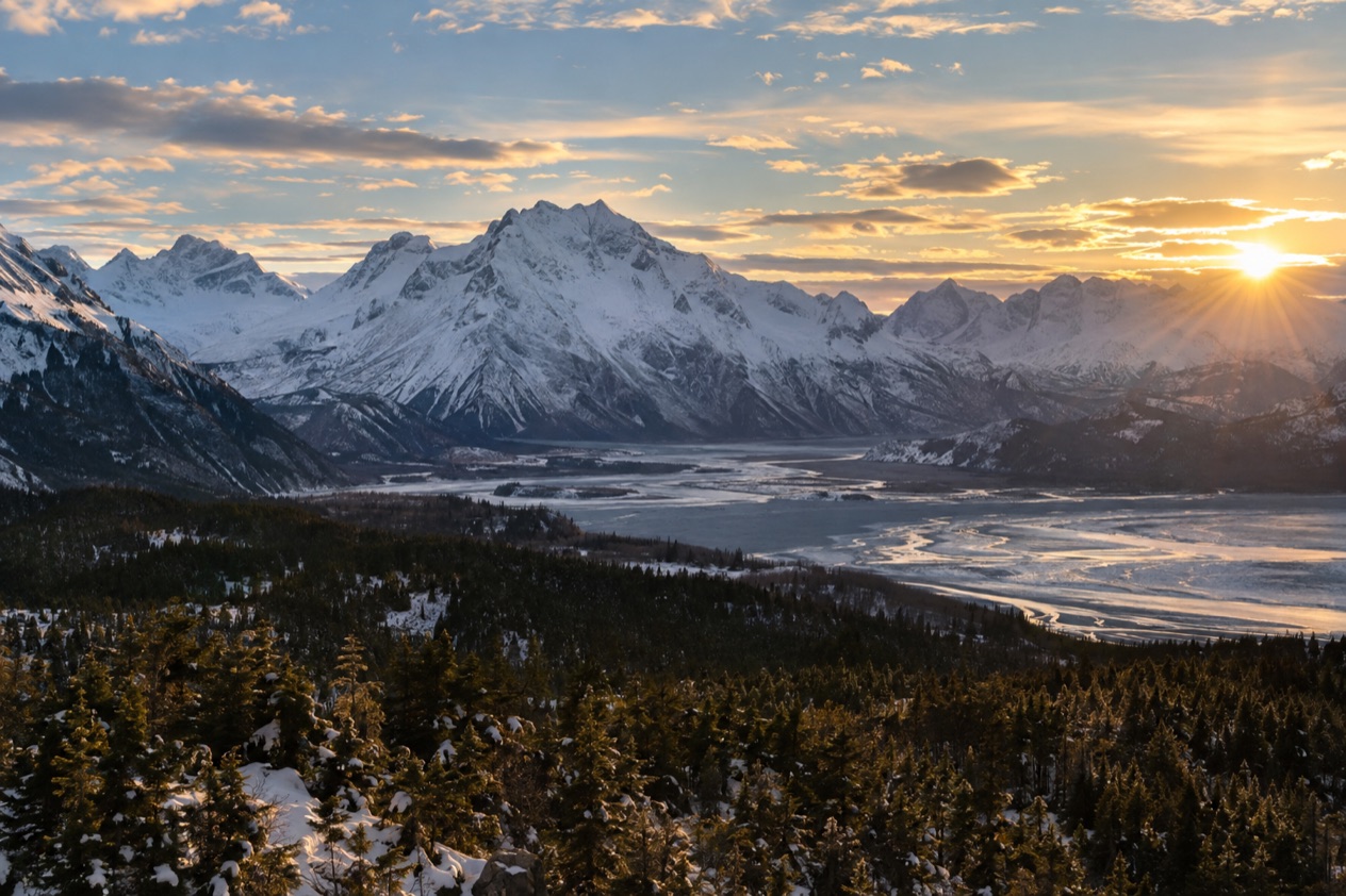 The mountains and valleys of Alaska in late winter
