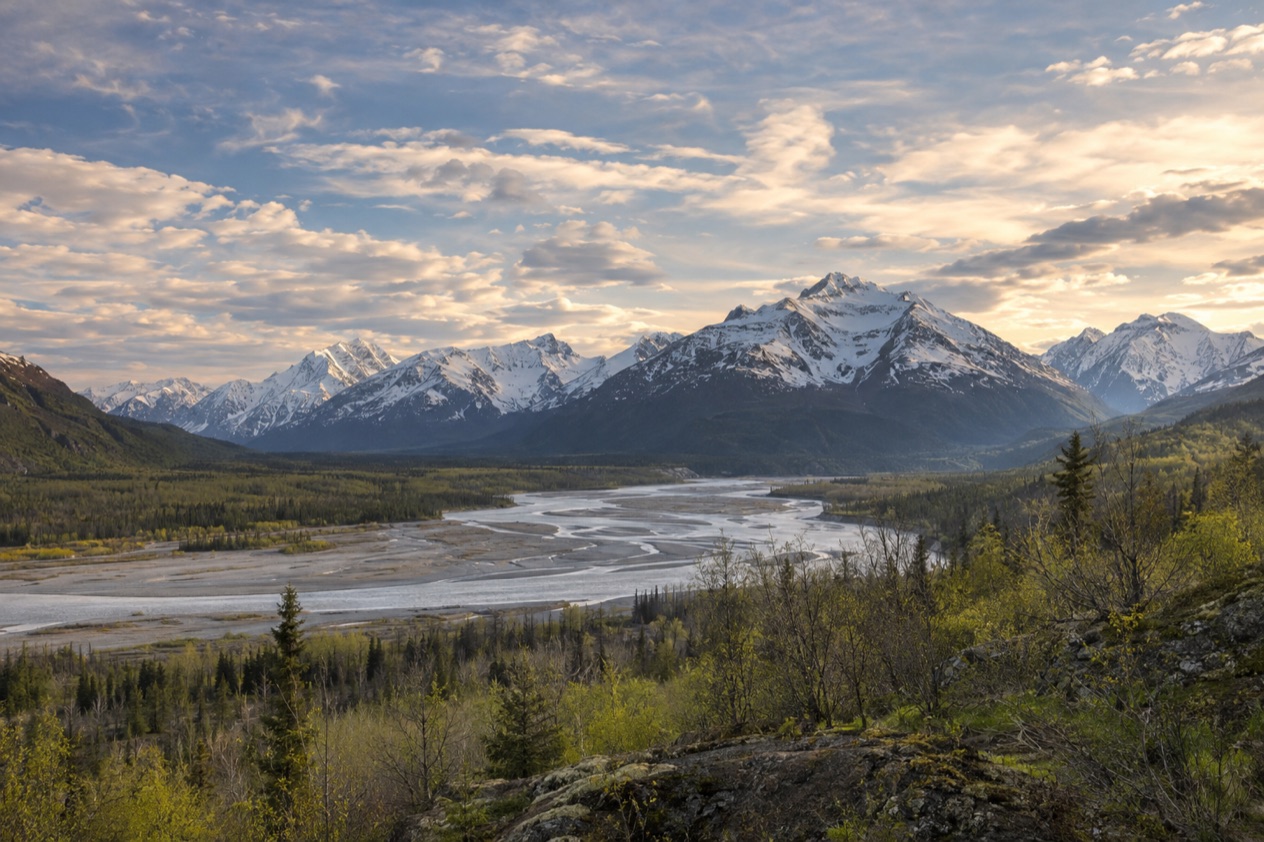 The mountains and valleys of Alaska in spring