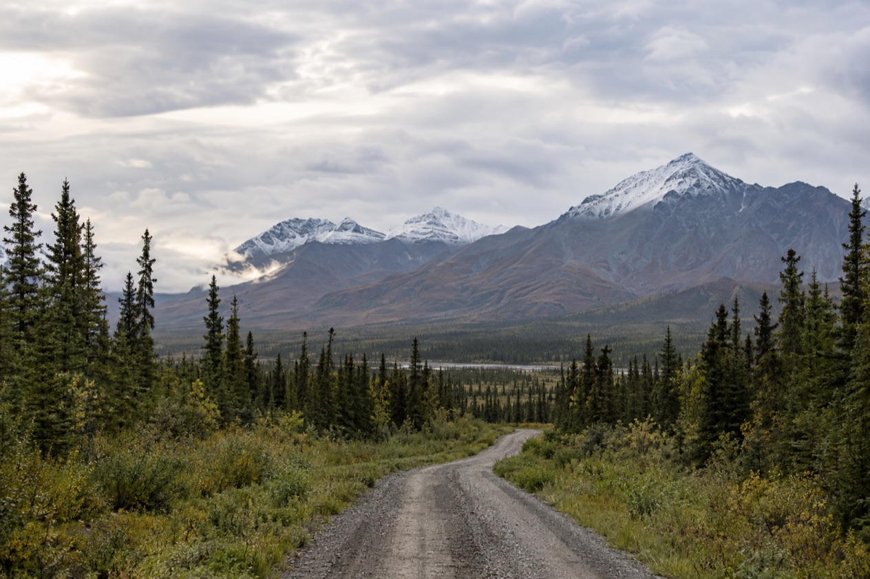 A gravel road in the Wrangells