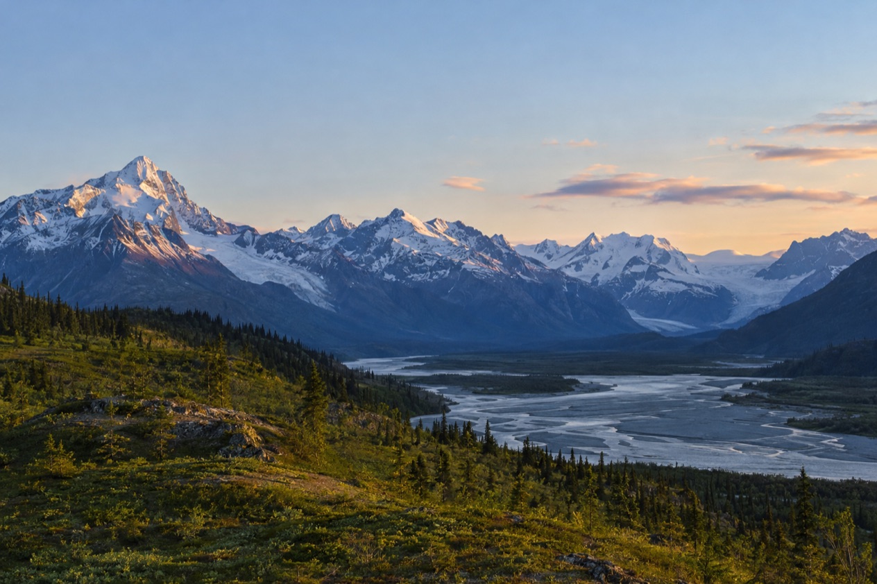 The mountains and valleys of Alaska in early winter
