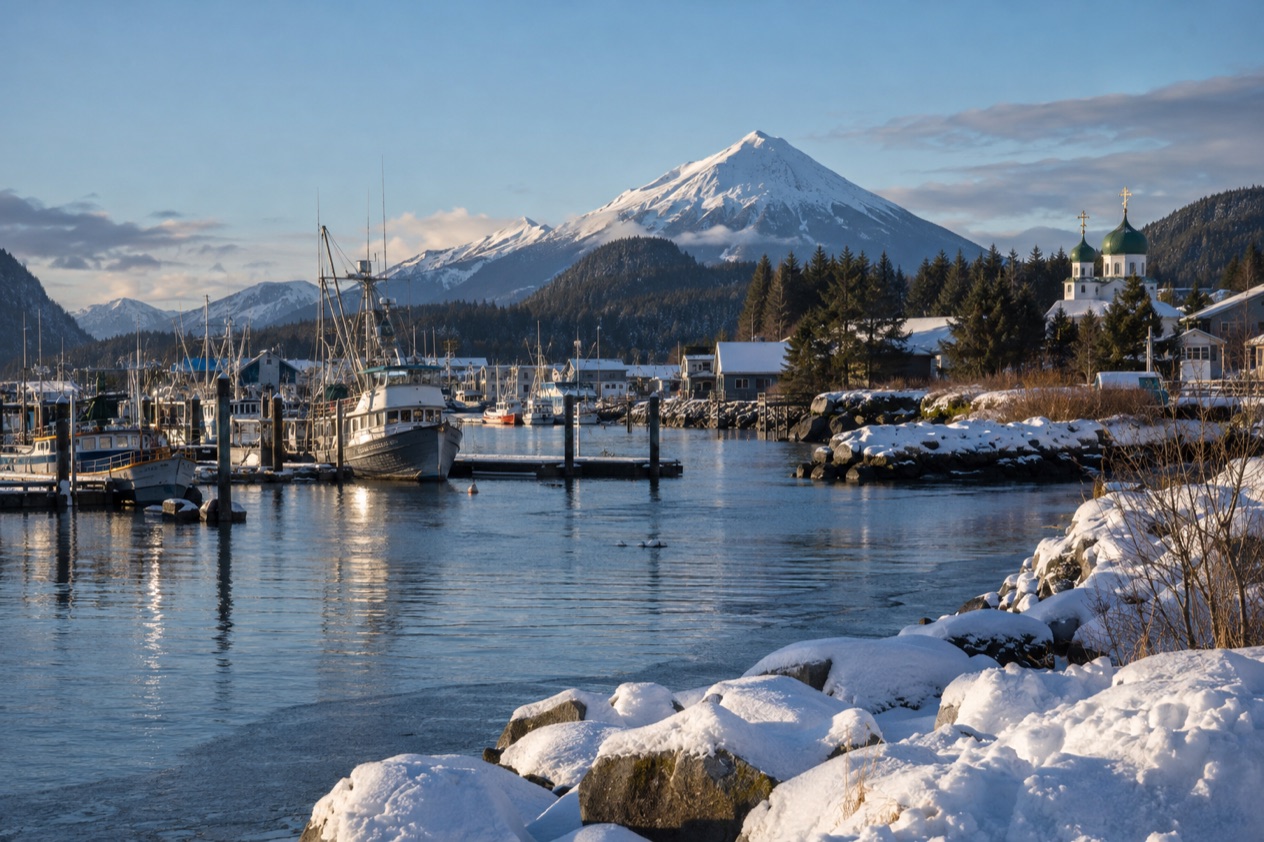 The harbor at Sitka in winter