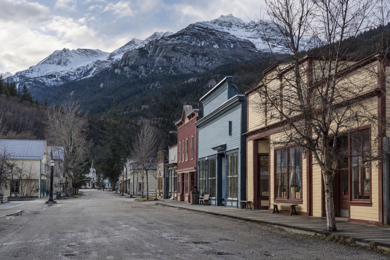 Old storefronts in Skagway in late fall