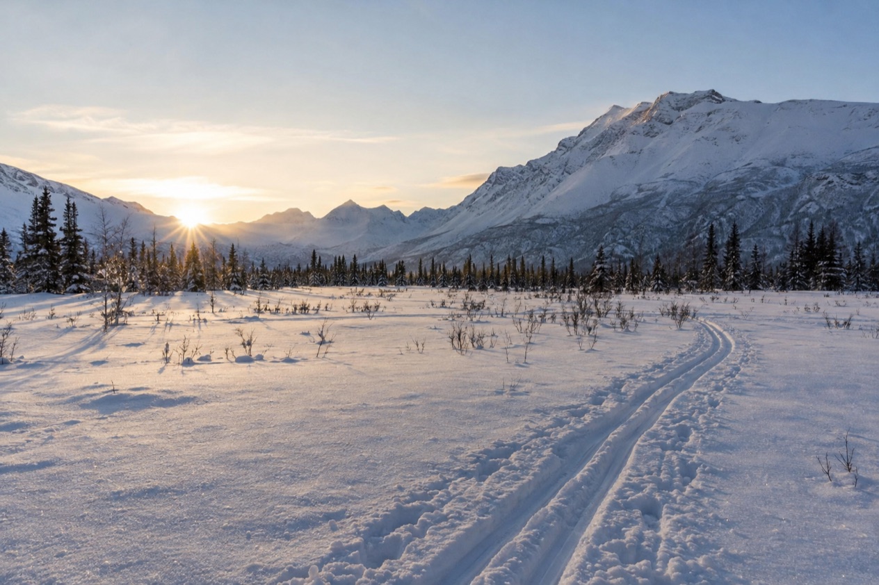 Ski tracks in the snow