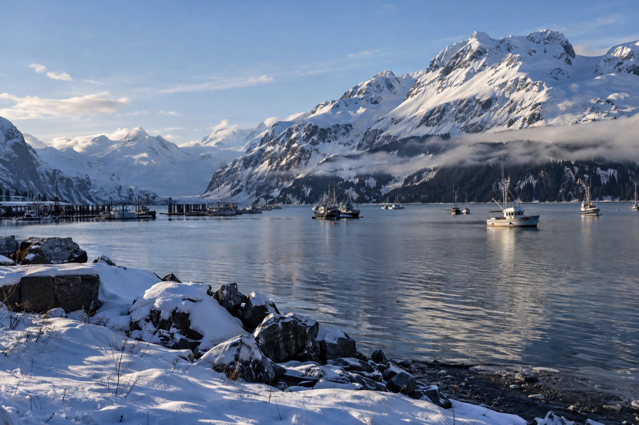 The harbor at Valdez in winter