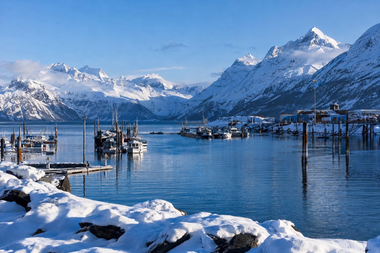 The harbor at Valdez in winter