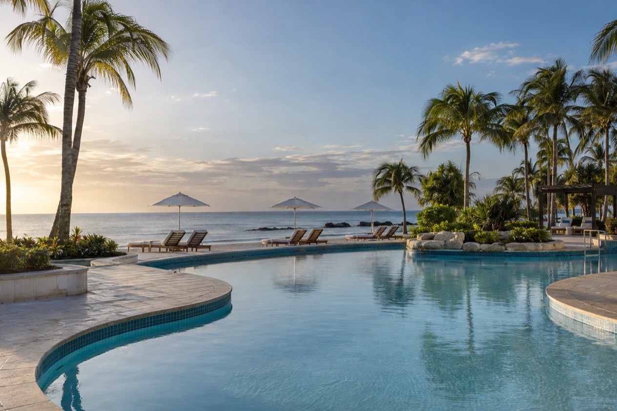 A quiet resort pool by the beach