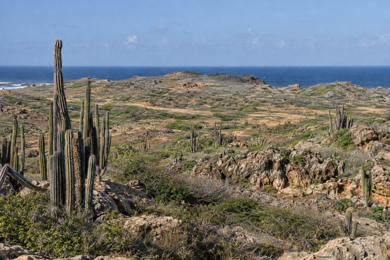 The dry landscape of Arikok National Park