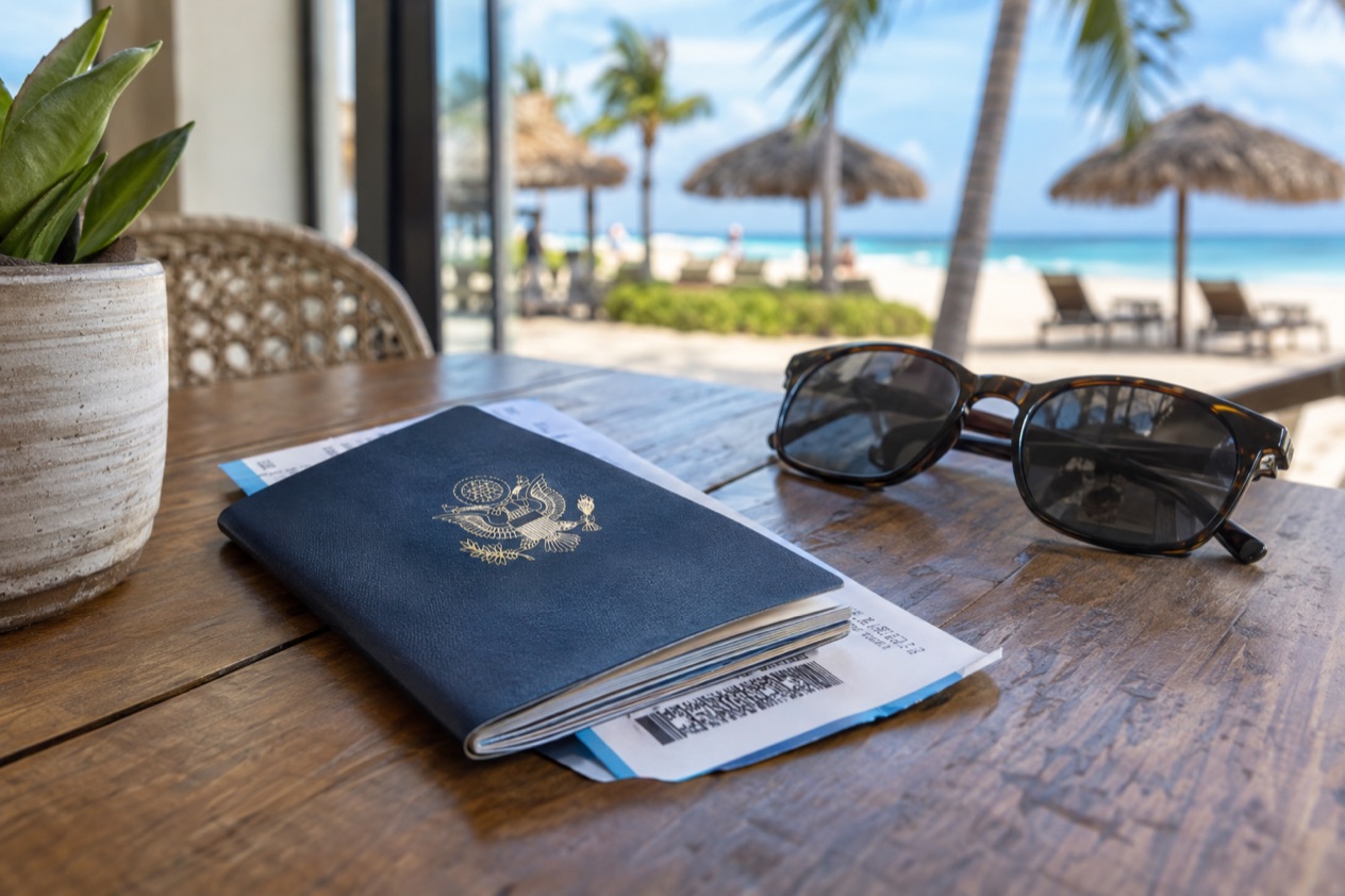 A passport on a table