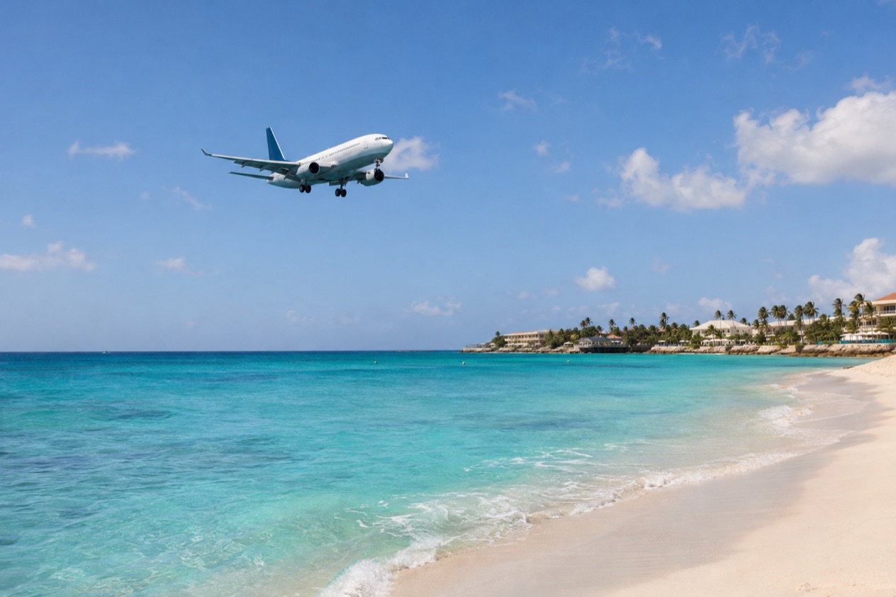 A plane over the Aruban coast