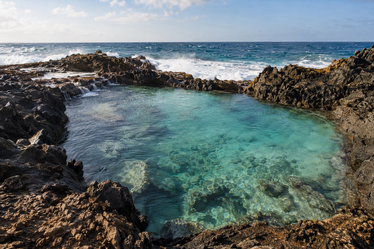 A natural pool in the rock on Aruba's north coast