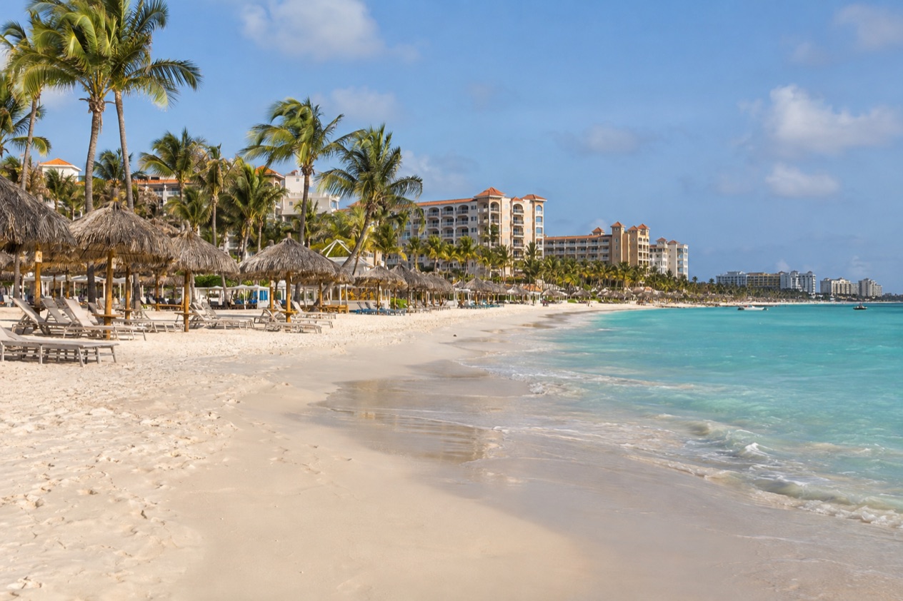 Palm Beach with its palapas and resorts