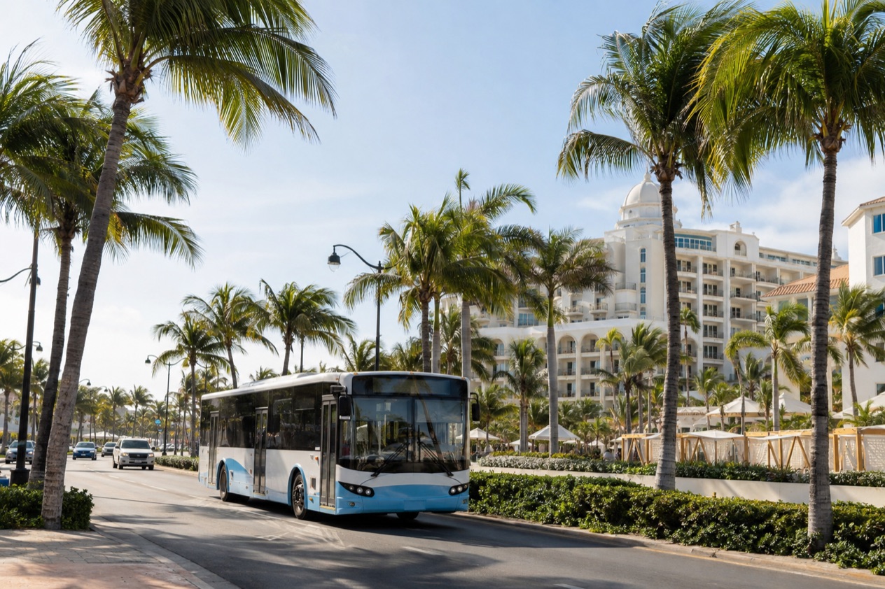 A bus on the road in Aruba