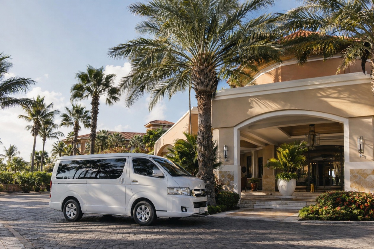 A taxi at a resort entrance