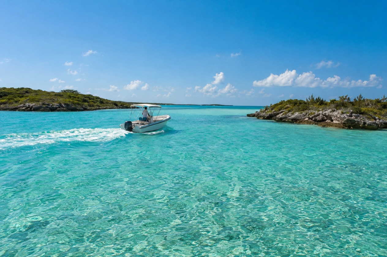 A boat between cays