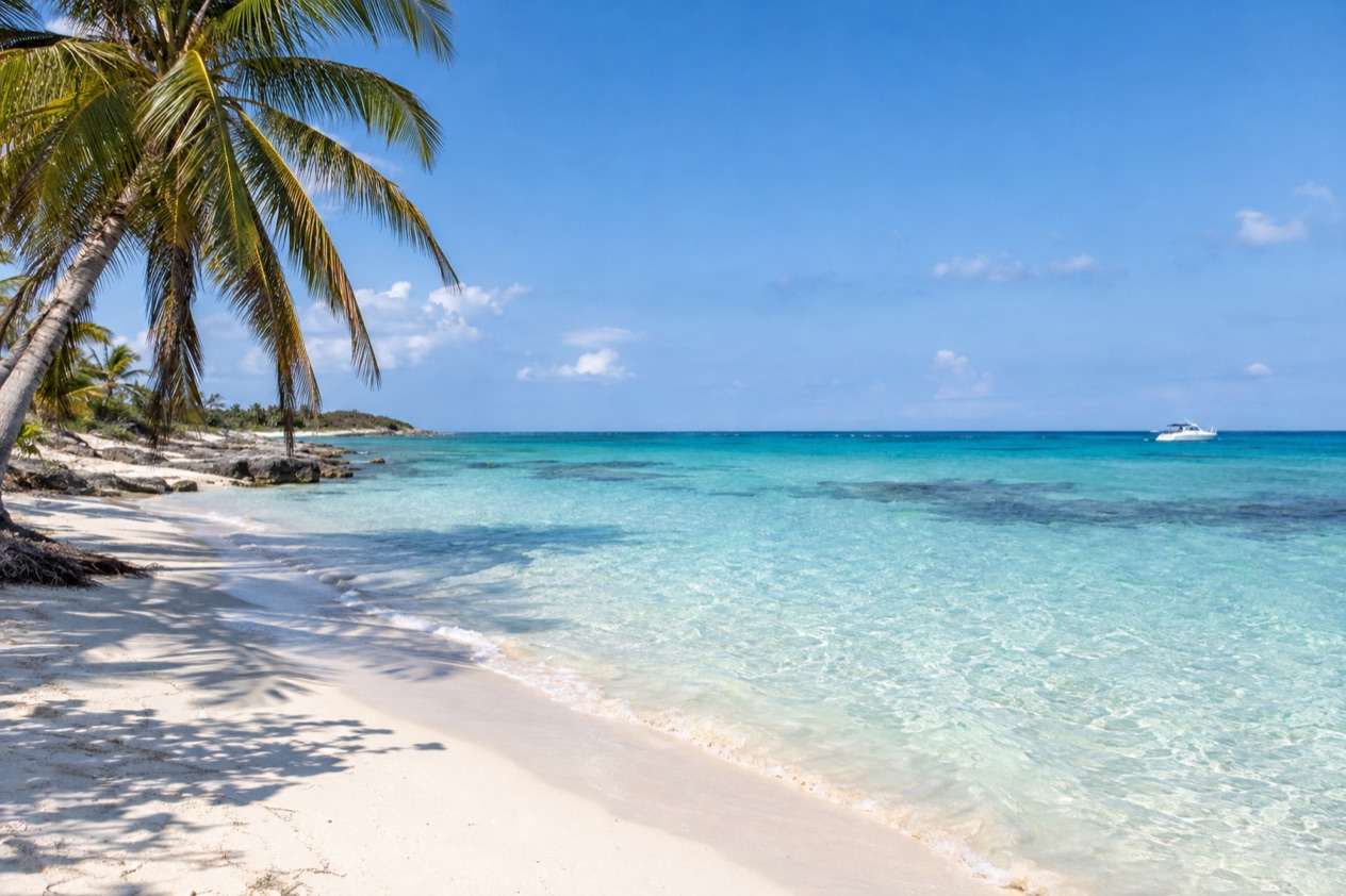A white-sand beach in the Bahamas