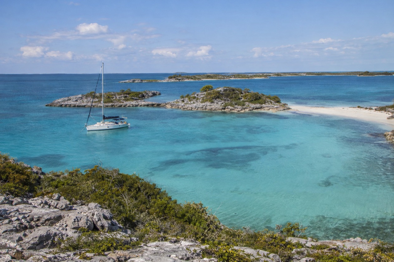 A sailboat in a sheltered bay