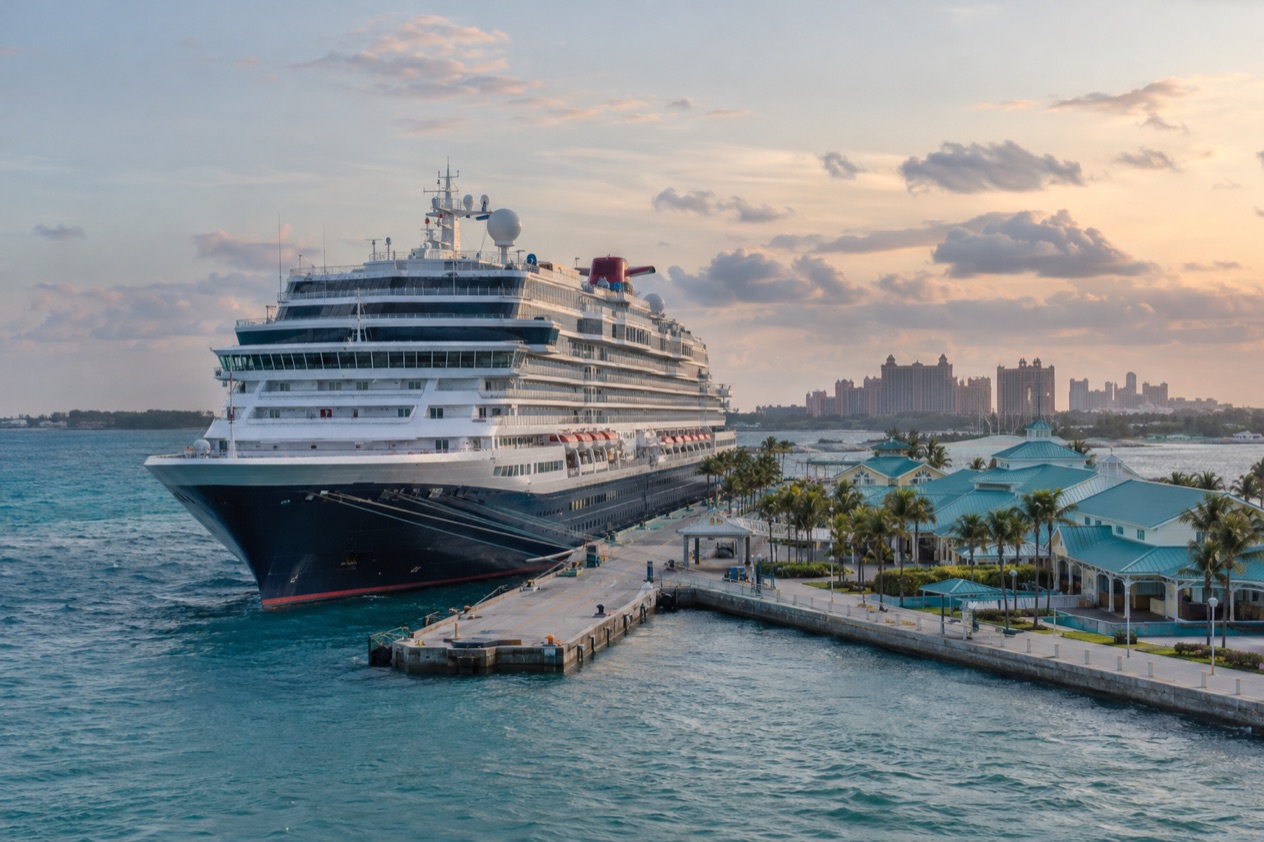 A cruise ship at a terminal