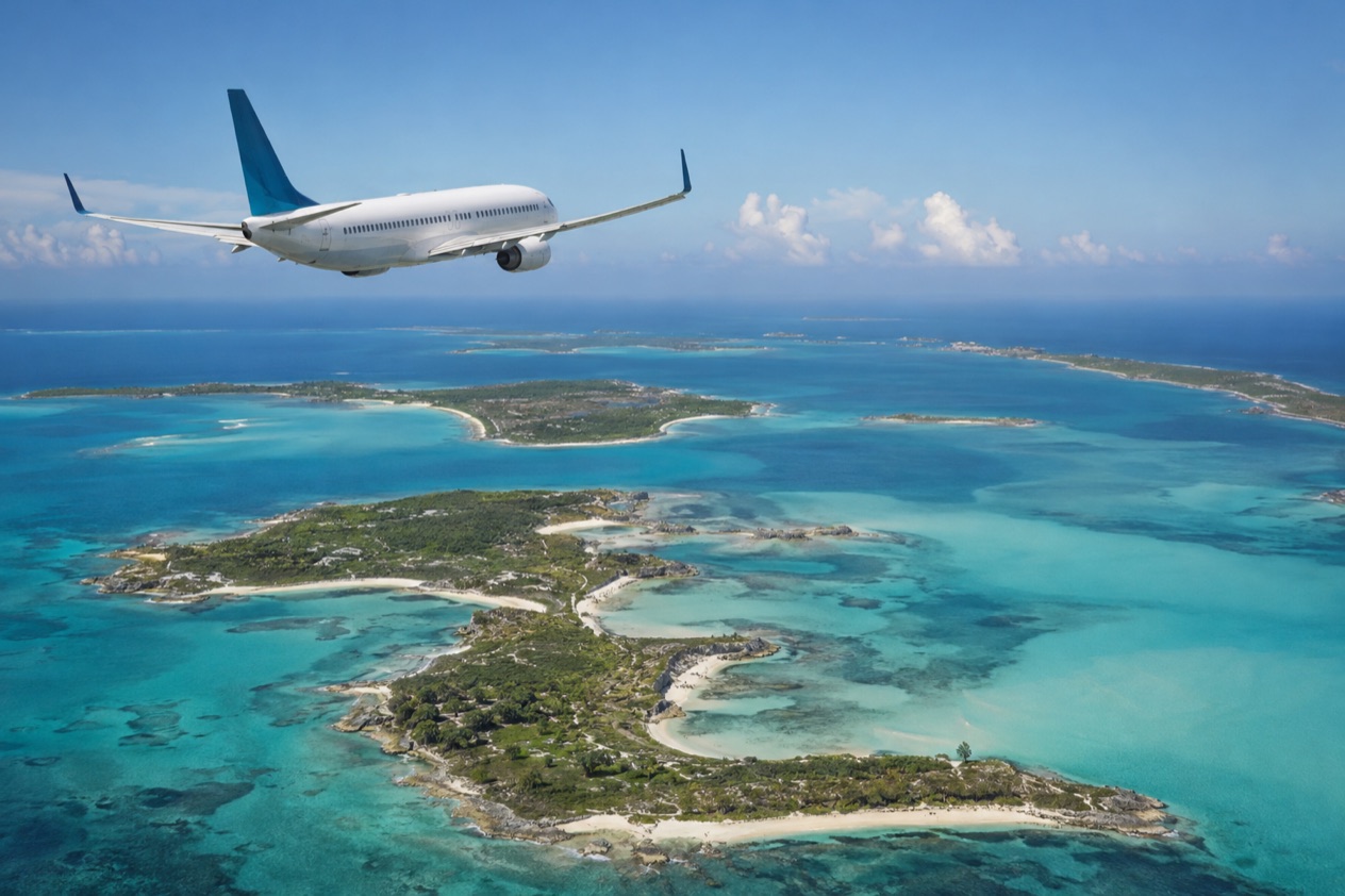 A plane over the cays