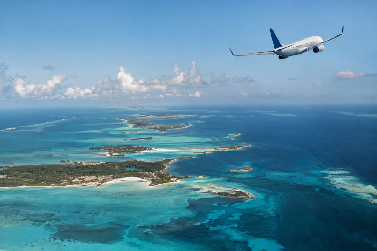 A plane over the cays