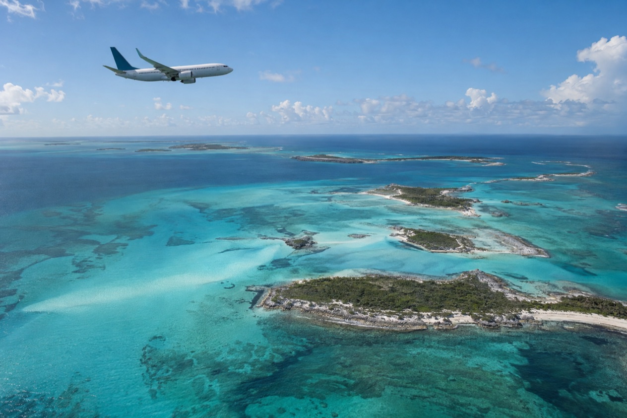 A plane over the cays
