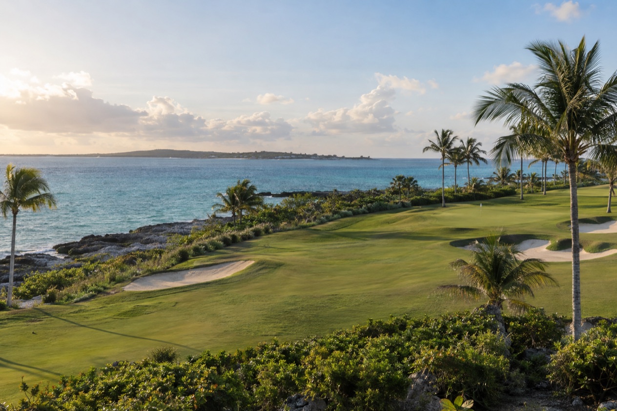 A golf course by the sea