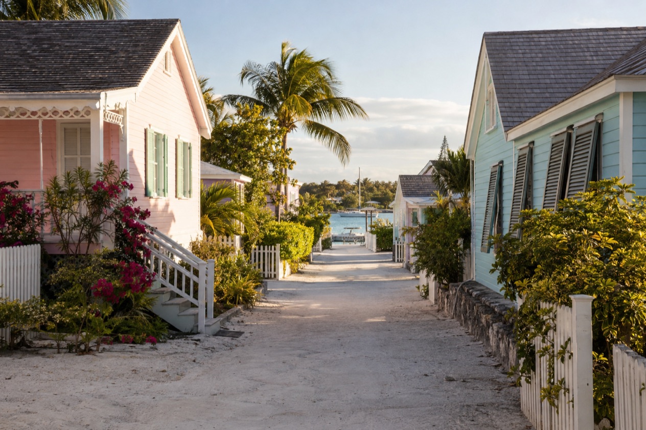 A village street on Green Turtle Cay