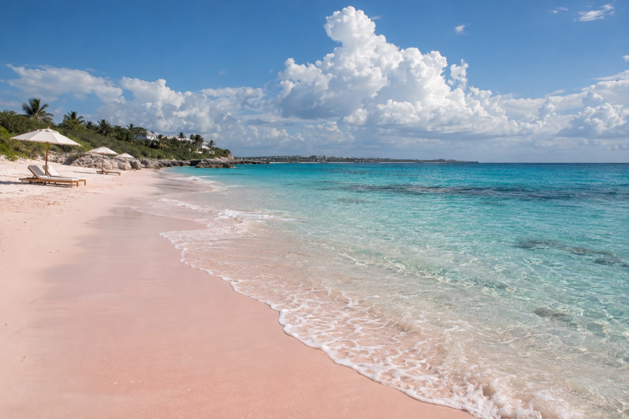 The pink sand of Harbour Island in summer