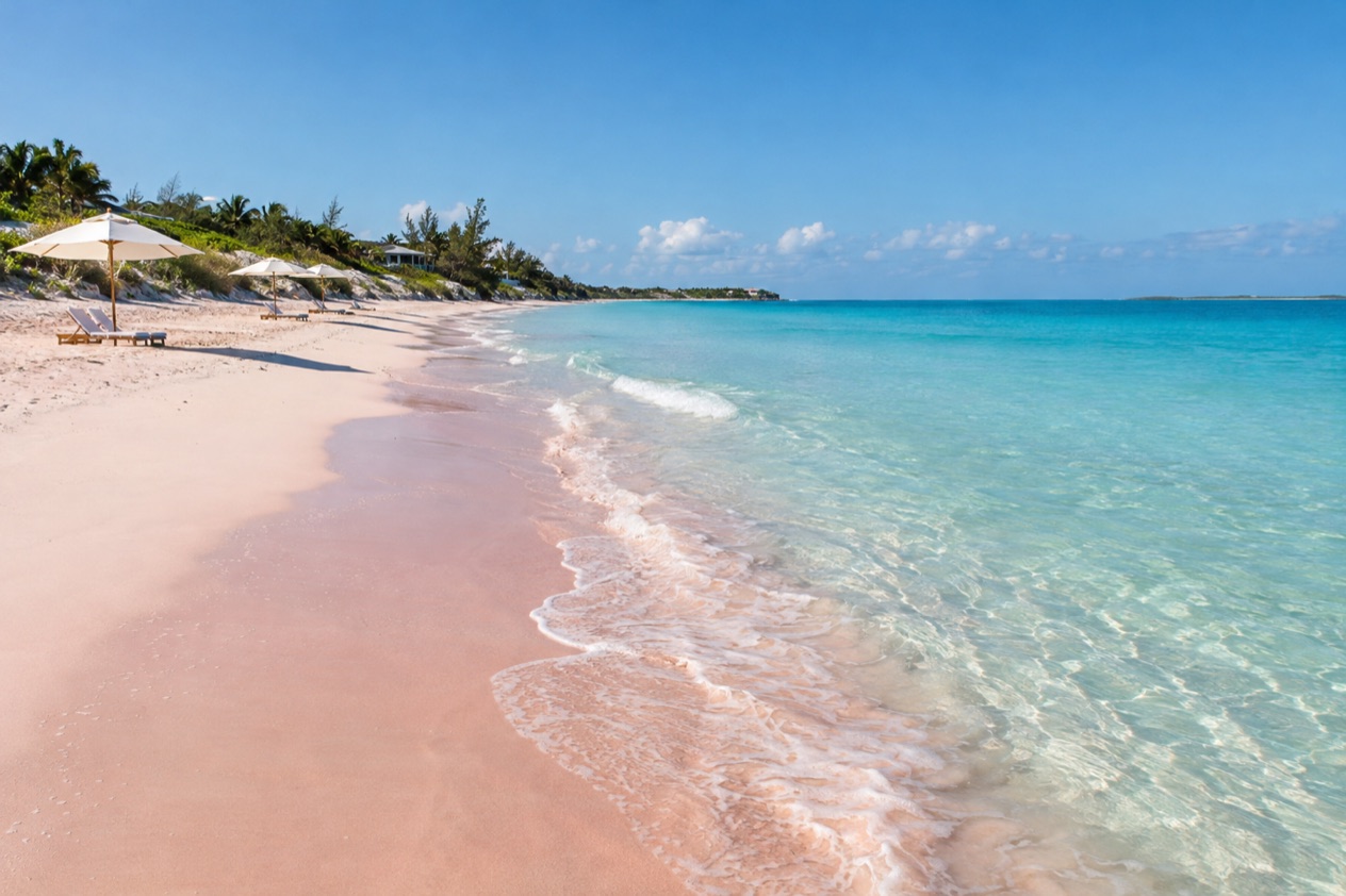 The pink sand of Harbour Island in winter