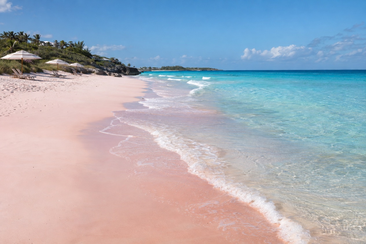 The pink sand of Harbour Island in winter