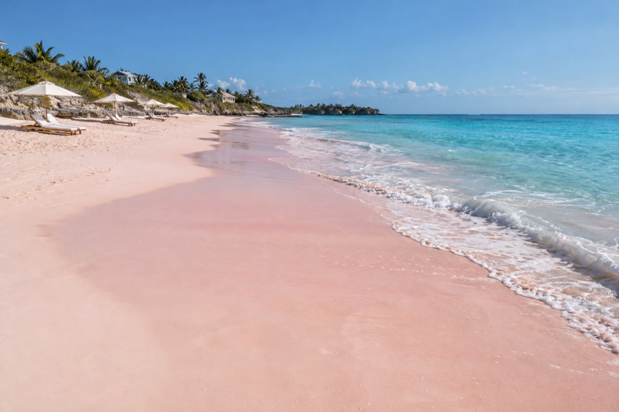 The pink sand of Harbour Island in winter