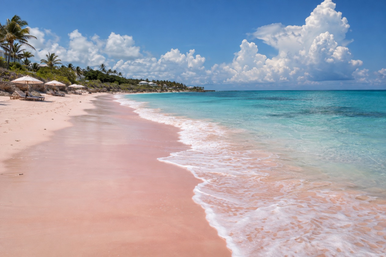 The pink sand of Harbour Island in summer