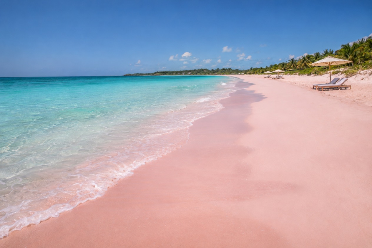 The pink sand of Harbour Island in winter
