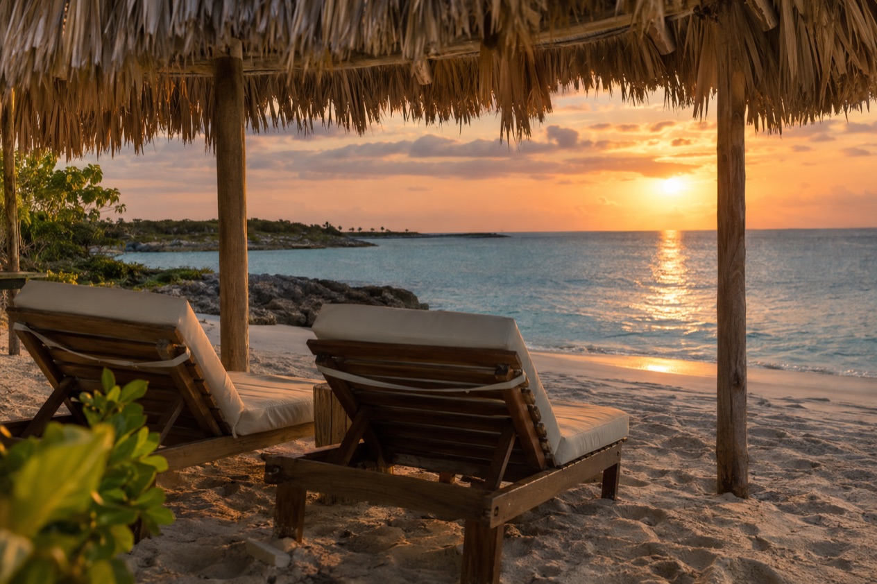 A cabana on a quiet beach