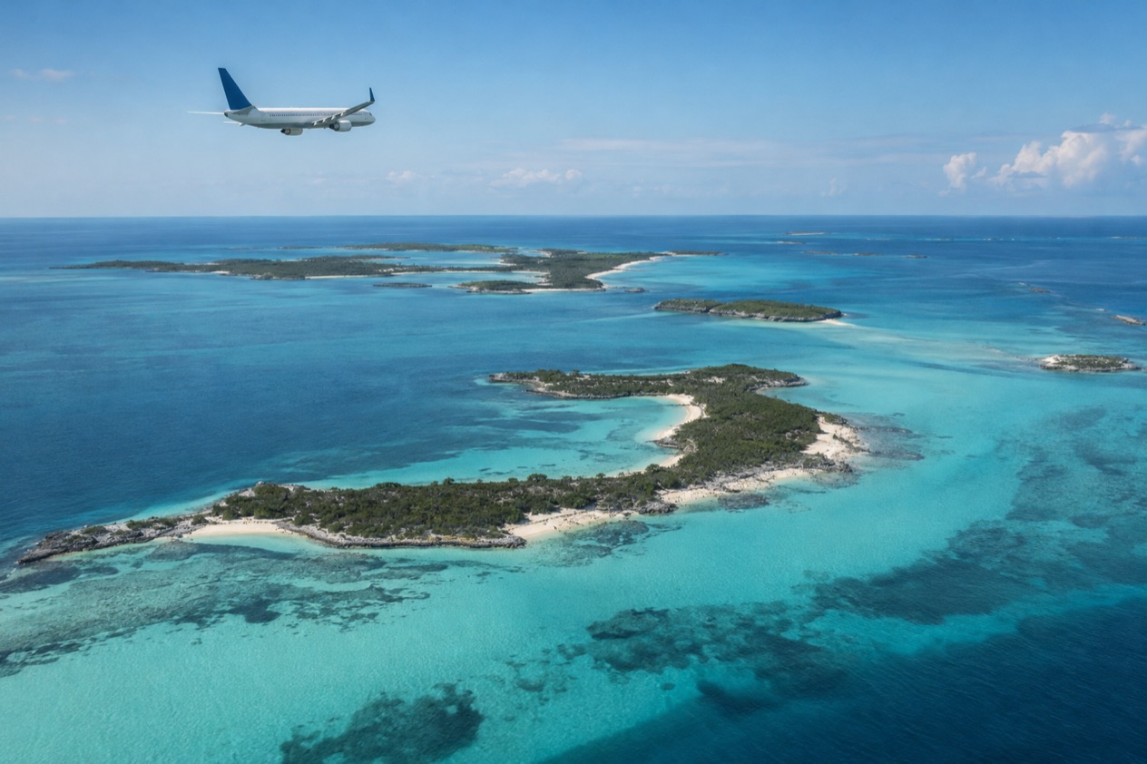 A plane over the cays