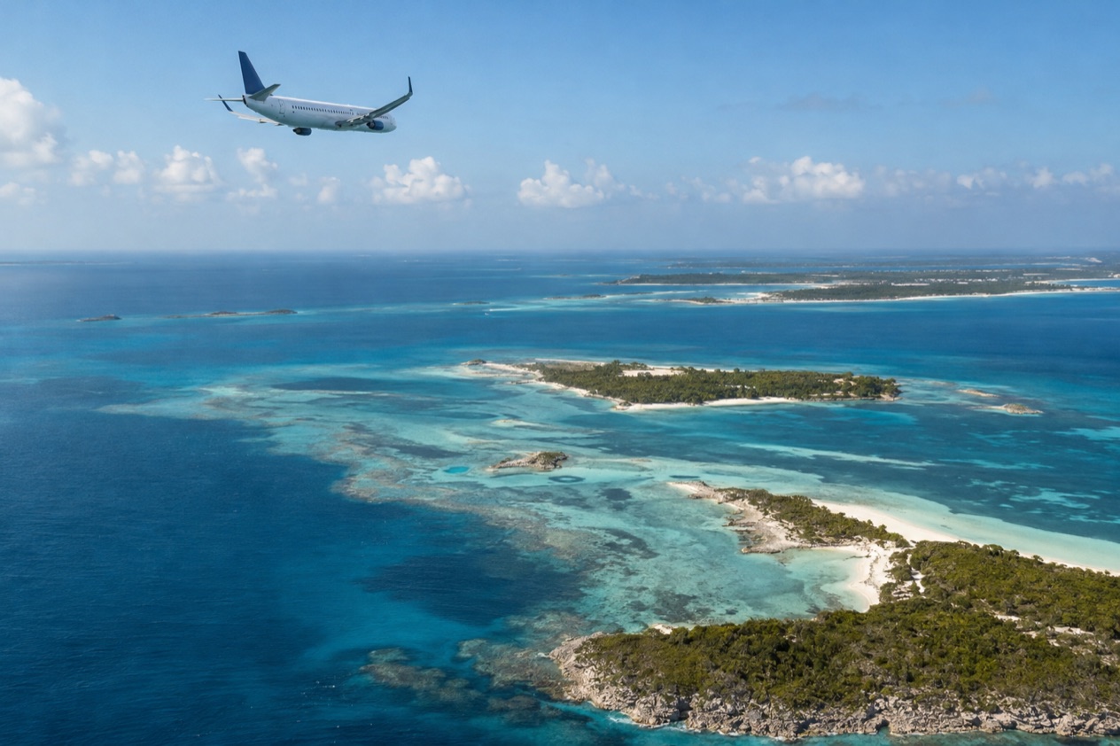 A plane over the cays