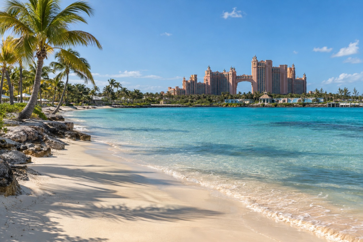 A beach on Paradise Island in spring