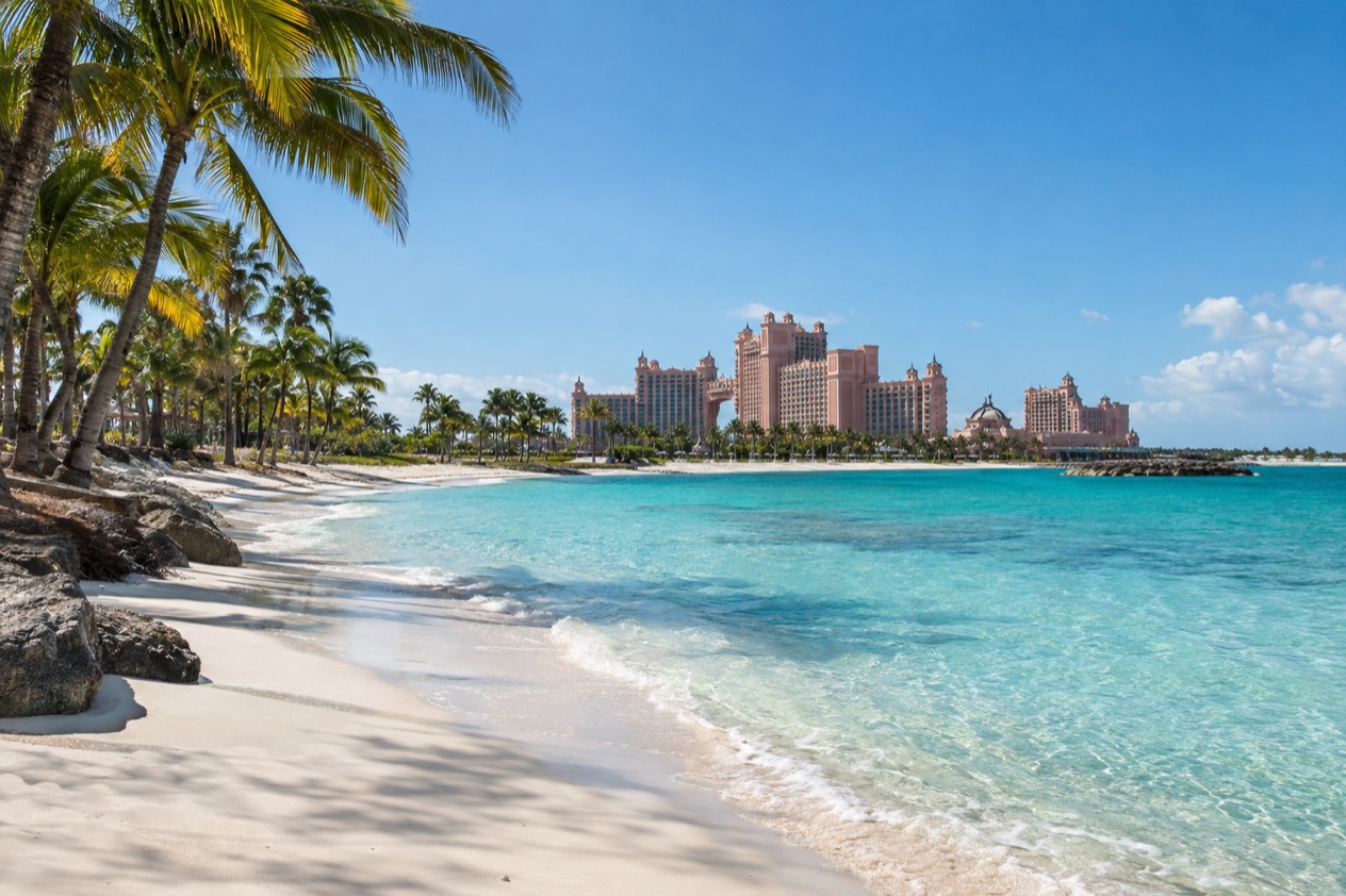 A beach on Paradise Island in winter