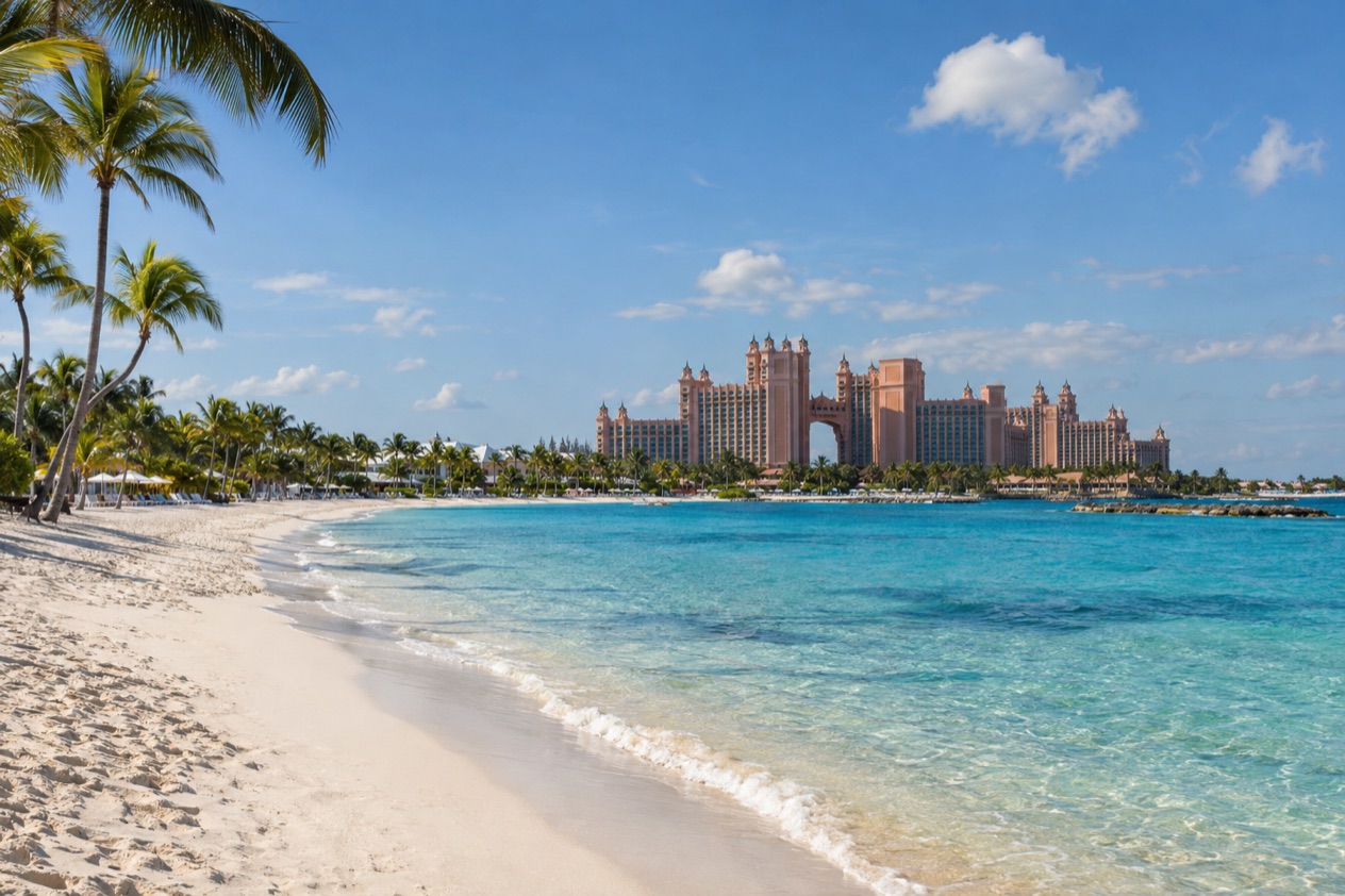 A beach on Paradise Island in spring