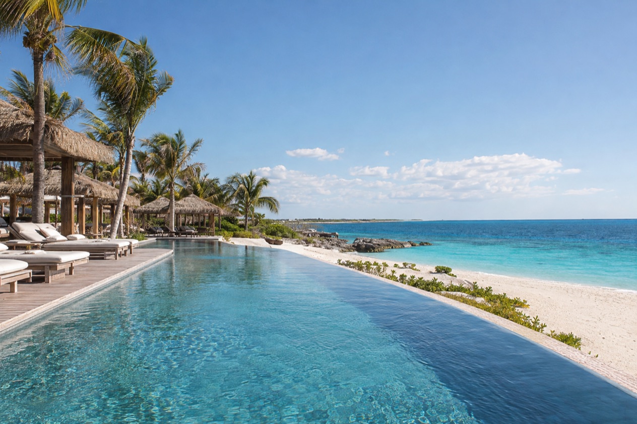 A beachfront resort pool